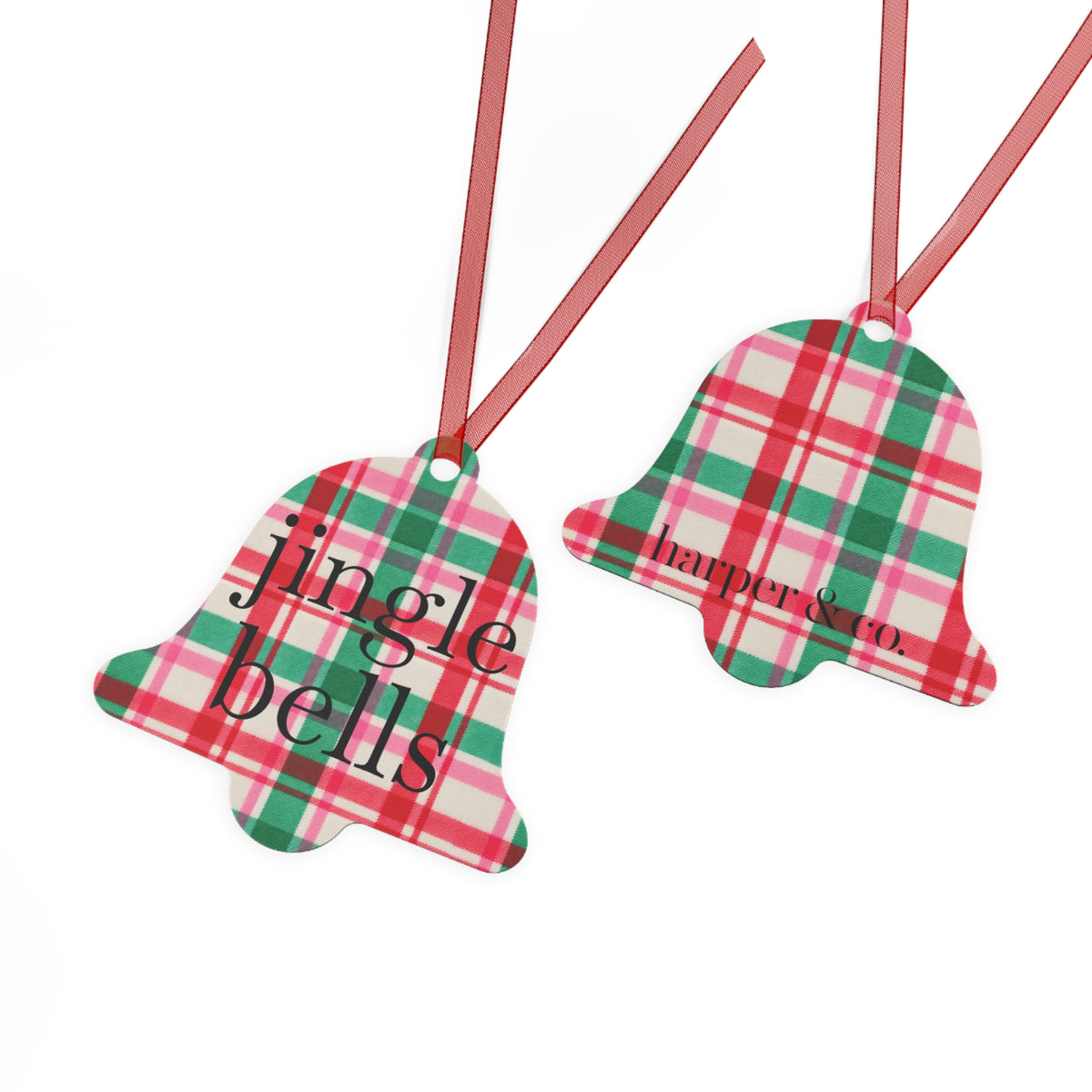 Jingle Bells Plaid Christmas Metal Ornament