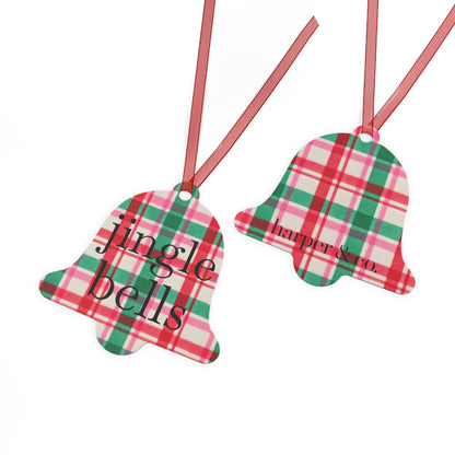 Jingle Bells Plaid Christmas Metal Ornament