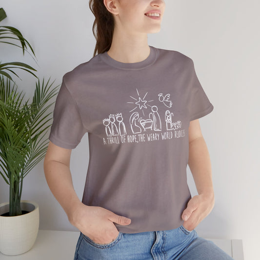 Nativity Line Art Tee — "A Thrill of Hope, the Weary World Rejoices"