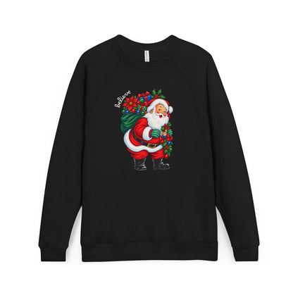 Santa Claus Christmas Sweatshirt - Vintage Santa with Holly Wreath