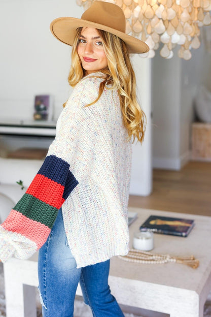 Sandy Multi Color Oversized Sweater Open Cardigan