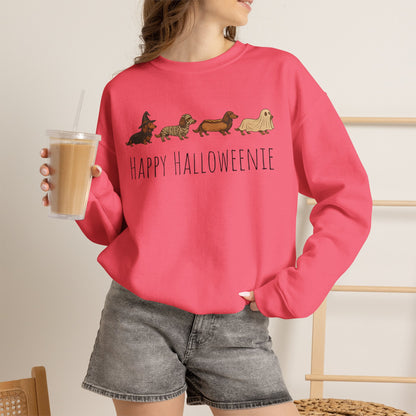 Halloween Dachshund Sweatshirt — "Happy Halloweenie" Cute Halloween Dog Crewneck