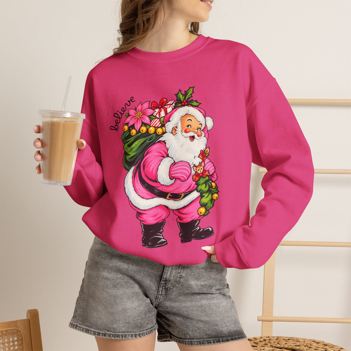 Vintage Floral Santa Sweatshirt – Believe Christmas Crewneck