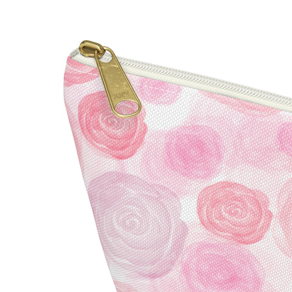 Border Collie & Pink Roses Accessory Pouch w T-bottom