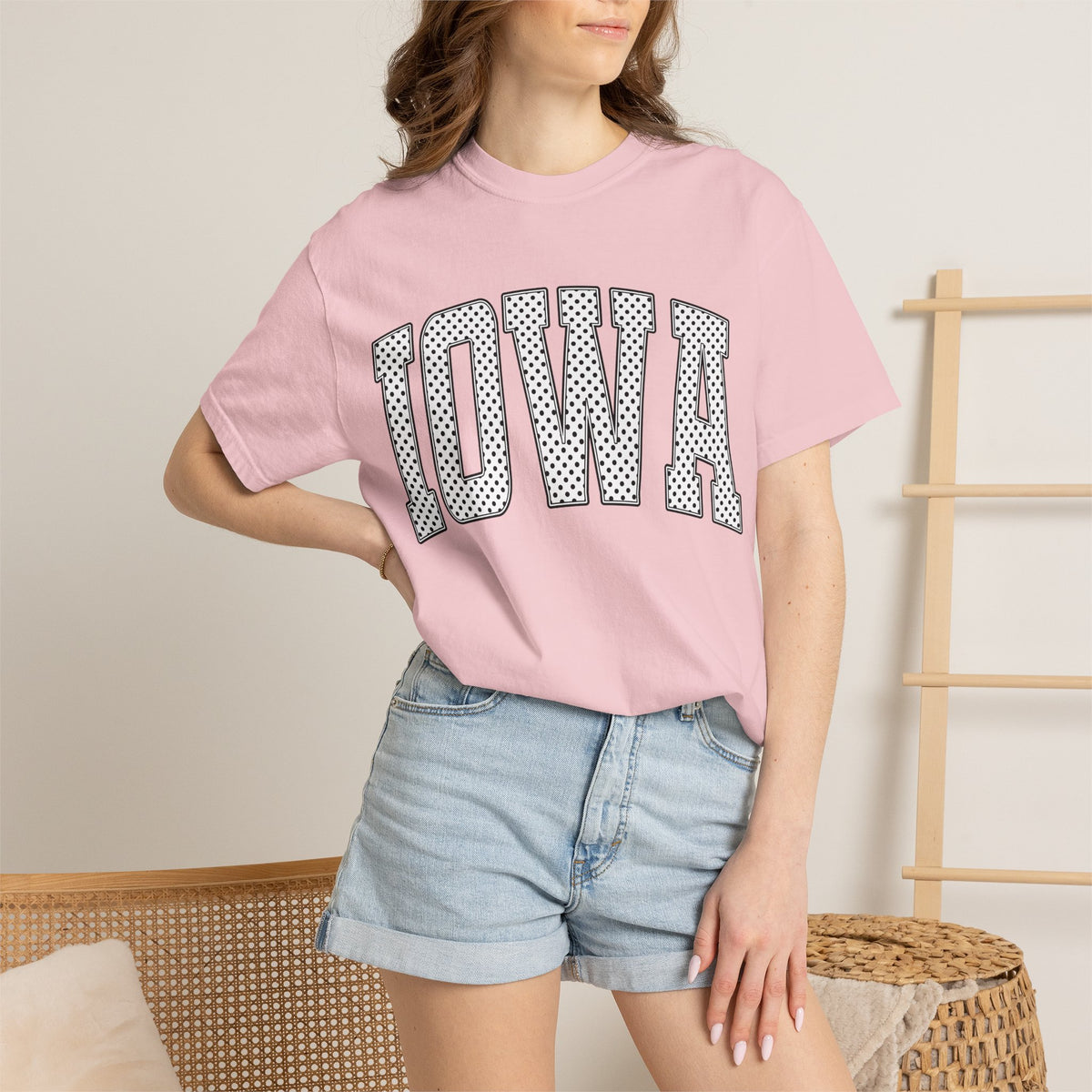 Iowa Retro Polka Dot Mesh Lettering Color Comfort T-Shirt