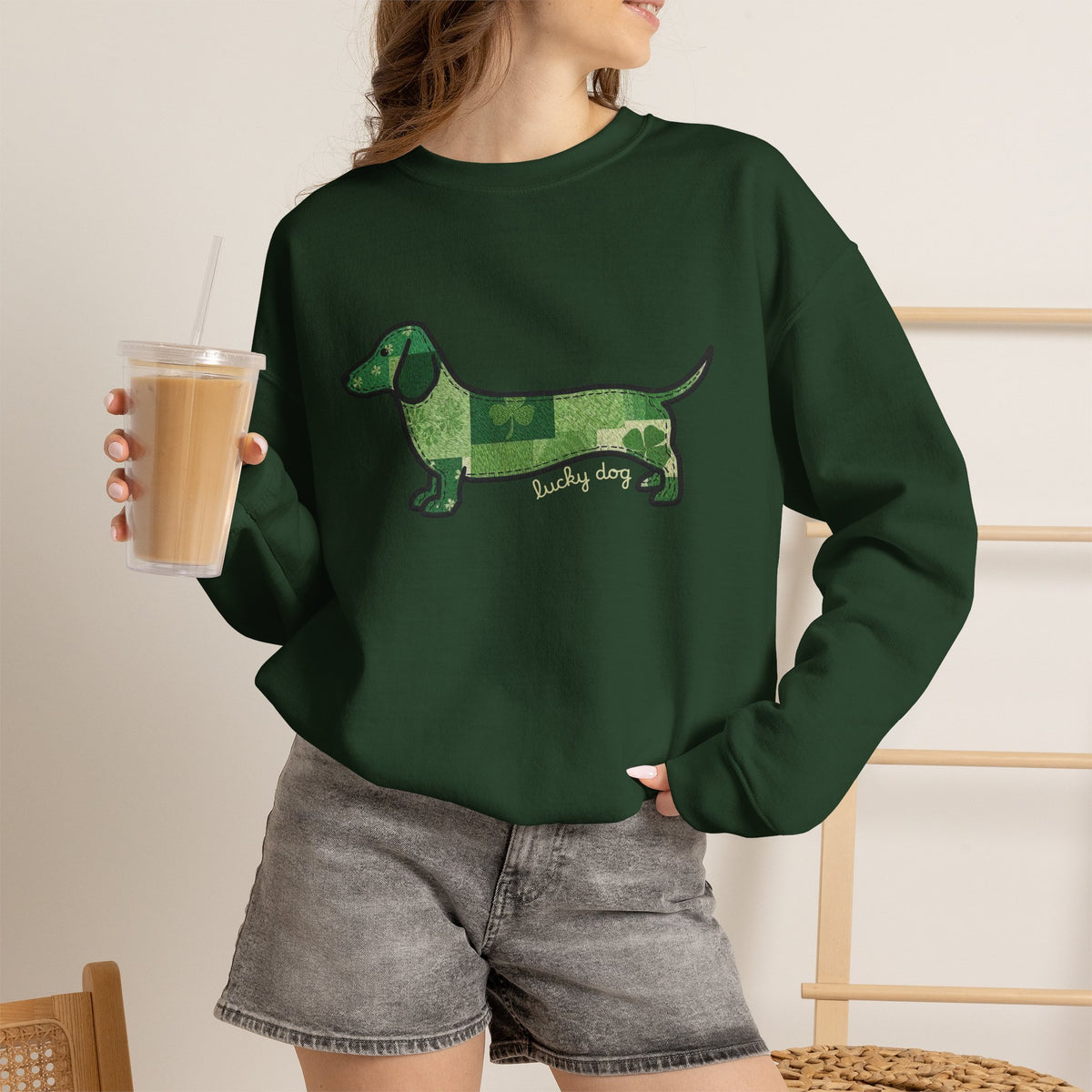 St. Patrick's Lucky Dachshund Quiltwork Sweatshirt