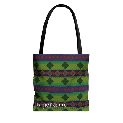 Green Aztec Stripe Tote Bag