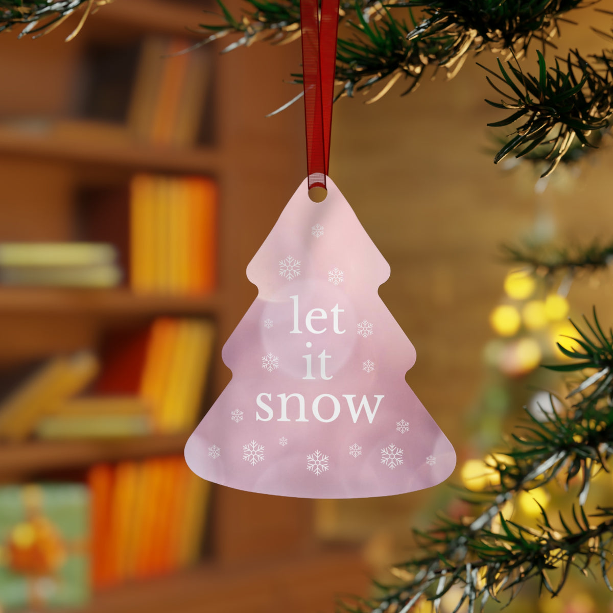 Pink Let It Snow Christmas Metal Ornament