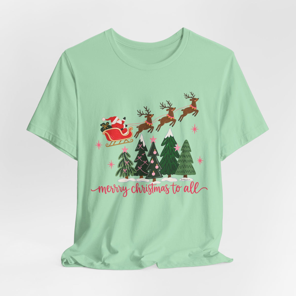 Christmas Tee - 'Merry Christmas to All' Santa Sleigh & Reindeer Holiday T-Shirt