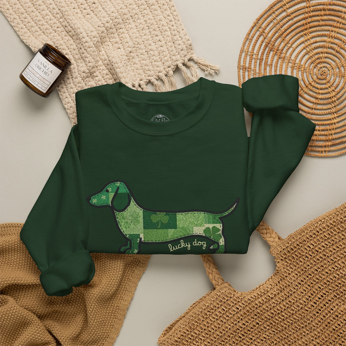 St. Patrick's Lucky Dachshund Quiltwork Sweatshirt