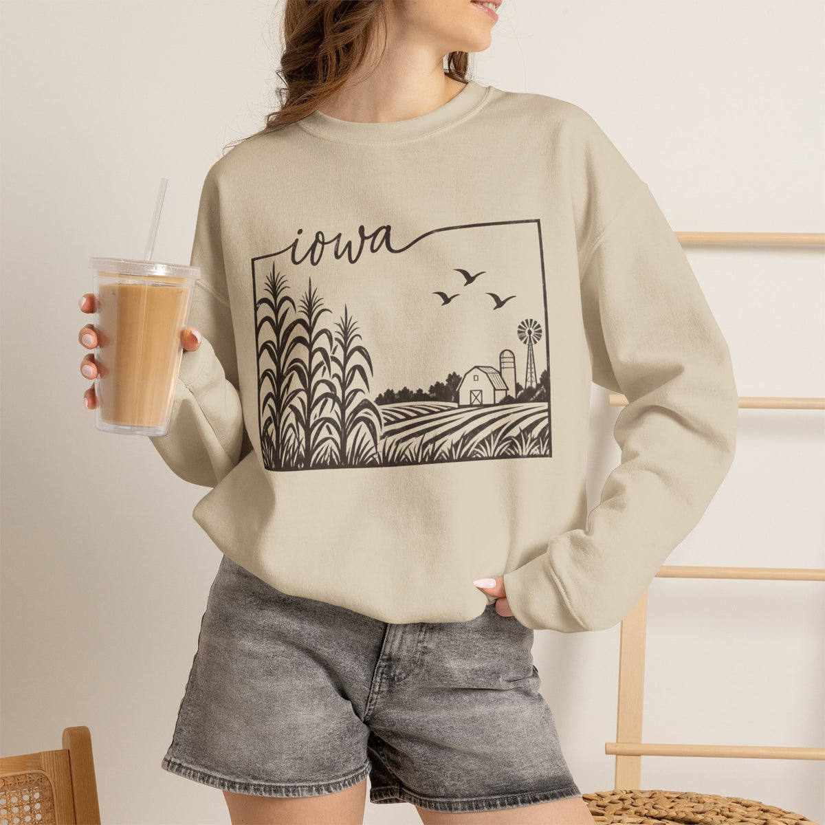 Iowa Farm Scene Crewneck Sweatshirt