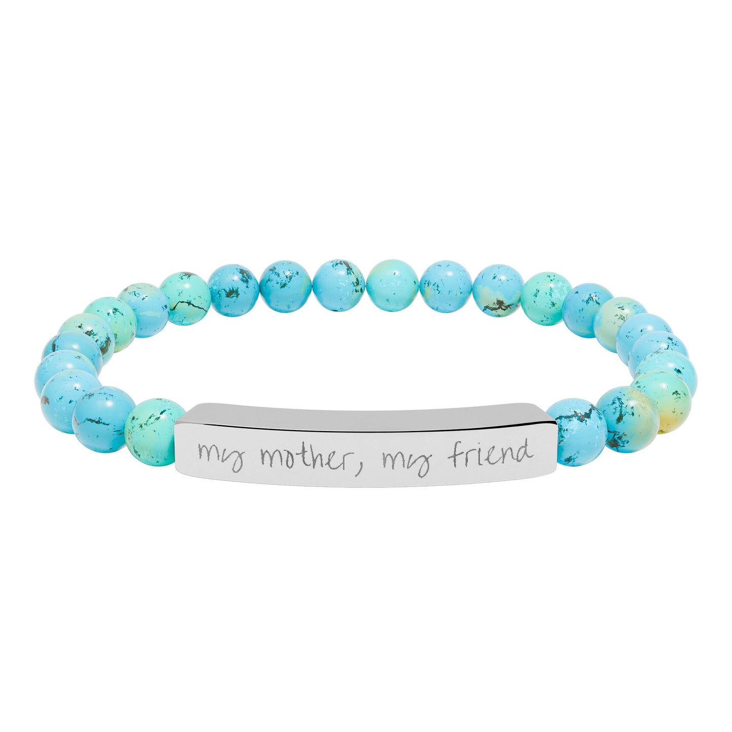 Engraved Natural Stone Bar Bracelet — "my mother, my friend" Stretch Bead Bracelet