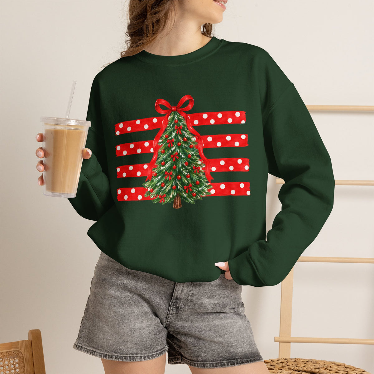 Christmas Tree Ribbon Crewneck Sweatshirt