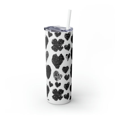 Black Heart Skinny Tumbler with Straw, 20oz