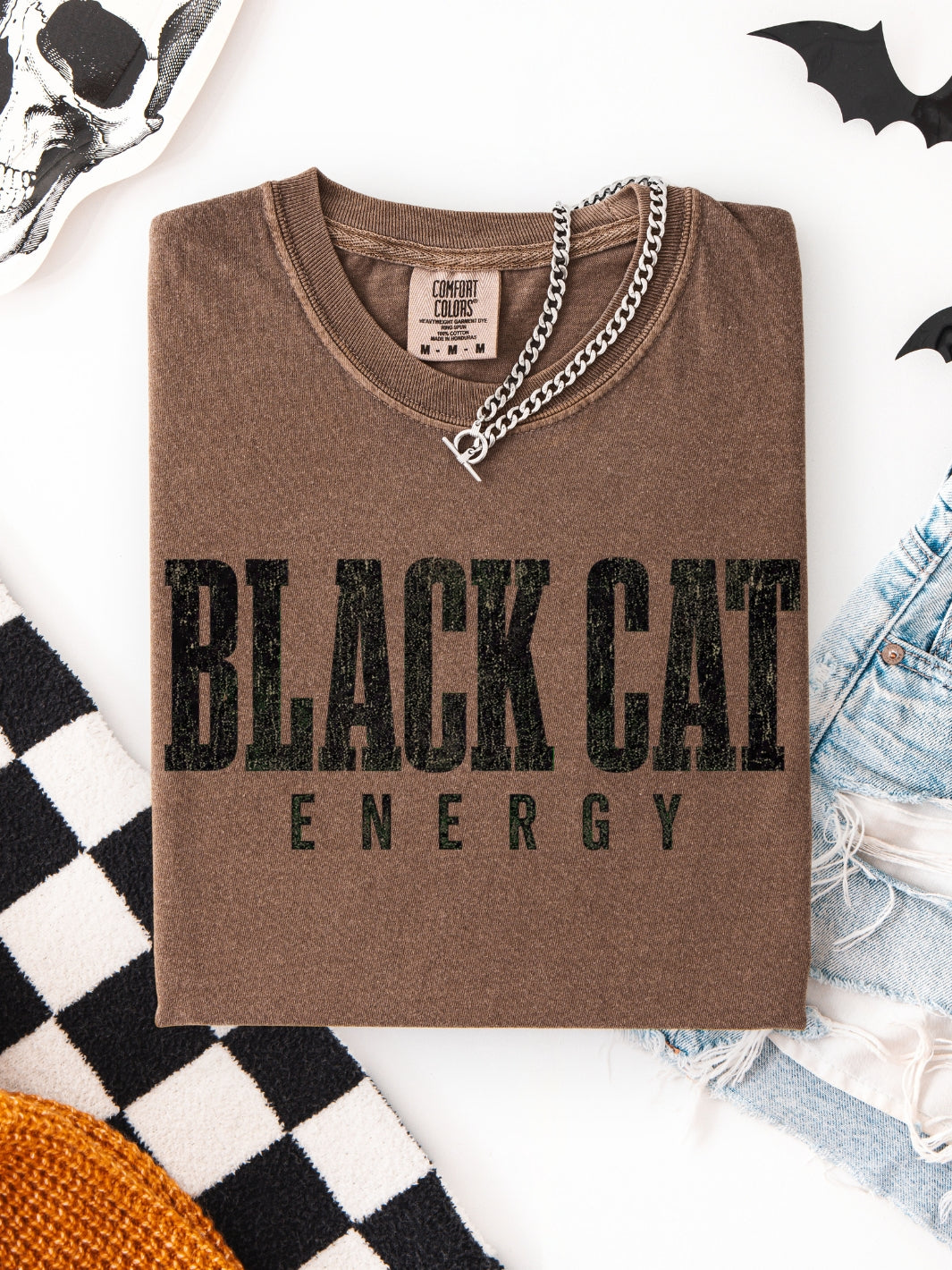 Retro Spooky Black Cat Energy Comfort Colors Graphic Tee