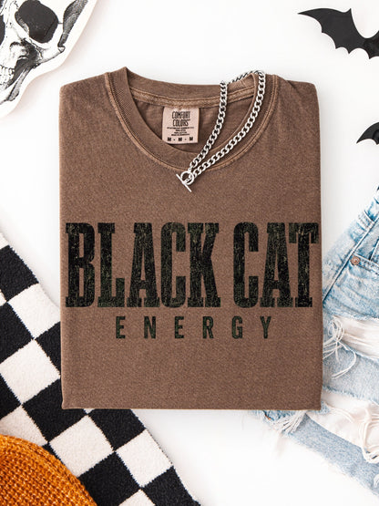 Retro Spooky Black Cat Energy Comfort Colors Graphic Tee