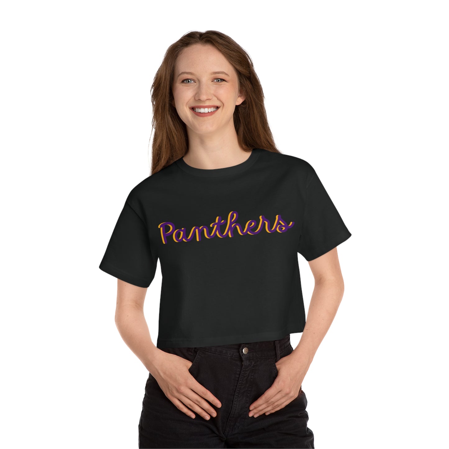 Panthers Cropped Tee — Women's Casual Script Logo Top