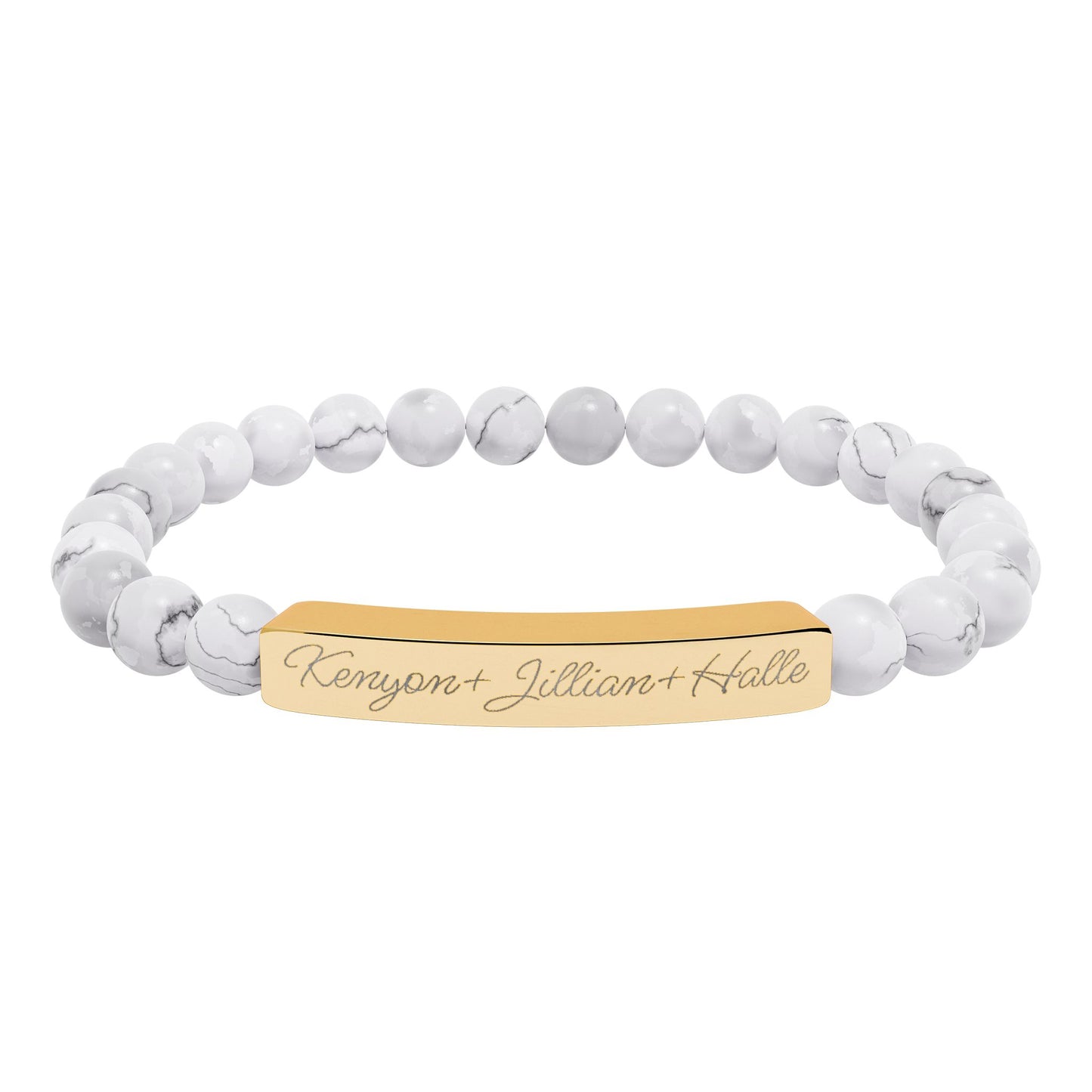 Engravable Natural Stone Bar Bracelet – Personalized Stretch Beaded Bracelet