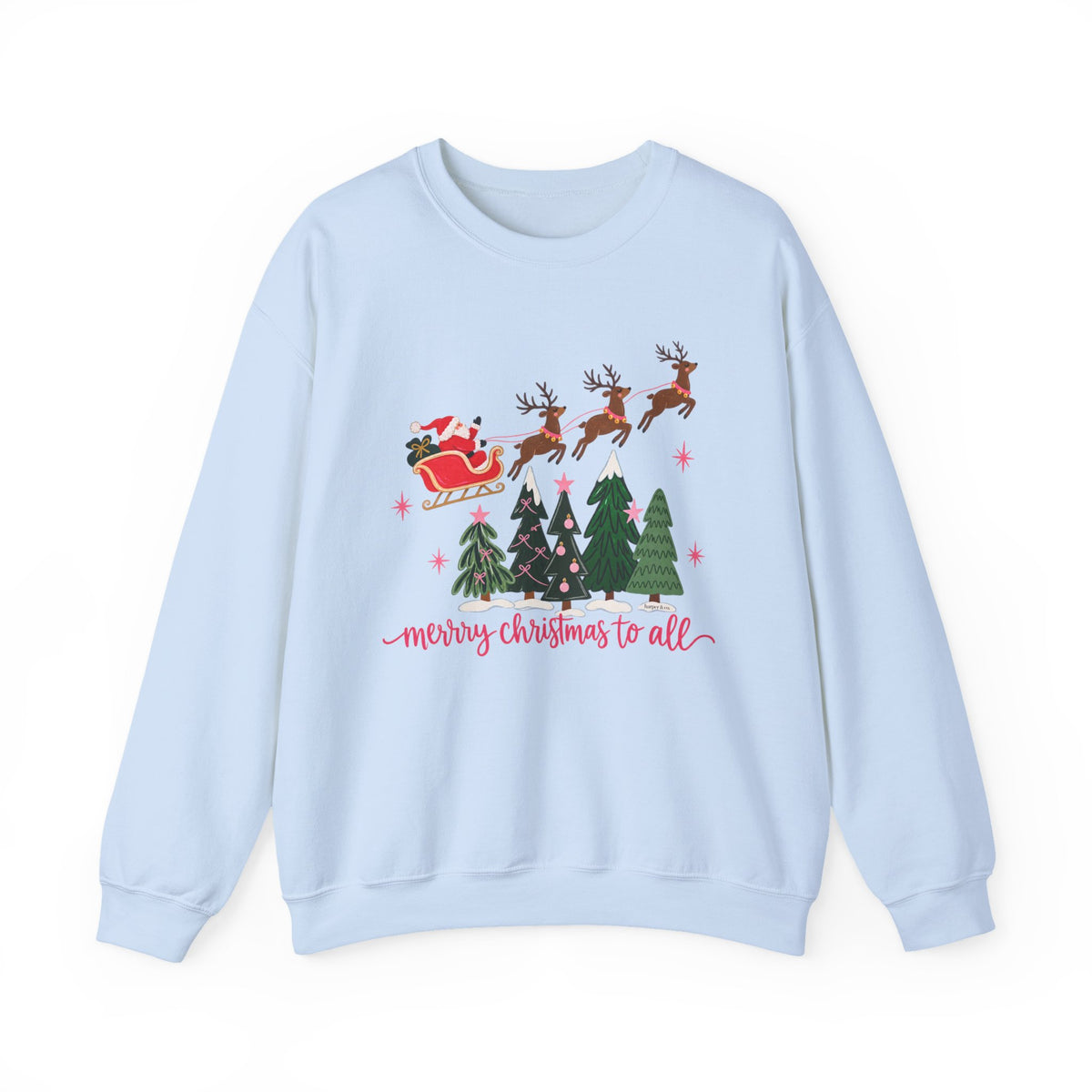 Christmas Crewneck Sweatshirt — "Merry Christmas to All" Santa & Reindeer Holiday Sweatshirt