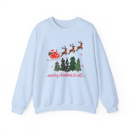 Christmas Crewneck Sweatshirt — "Merry Christmas to All" Santa & Reindeer Holiday Sweatshirt