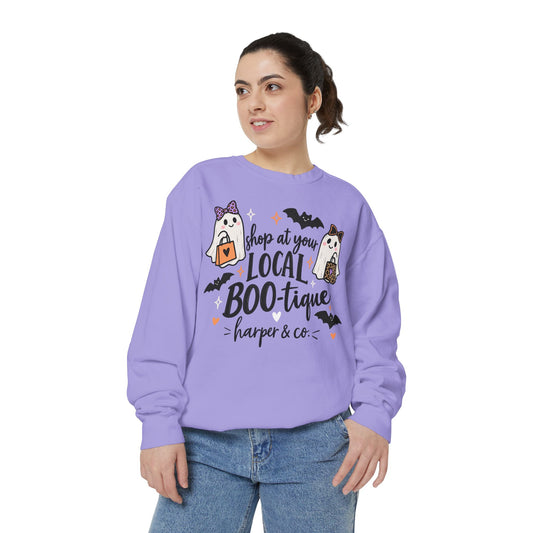 Local BOO-tique Halloween Sweatshirt — Cute Ghosts Trick-or-Treat Graphic