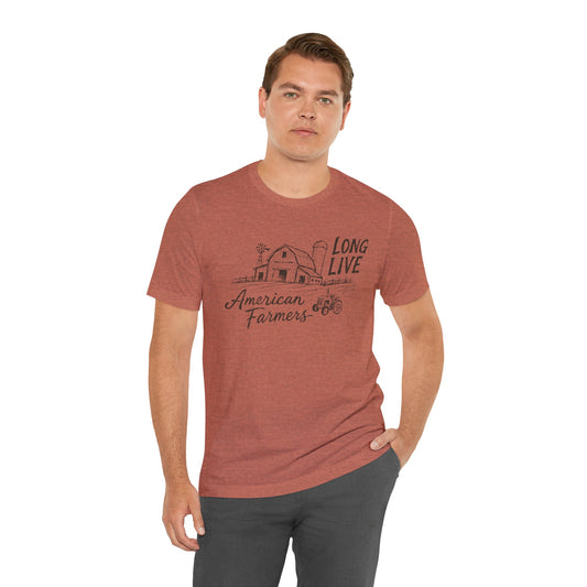 Long Live American Farmers Tee — Vintage Farmhouse Barn & Tractor T-Shirt