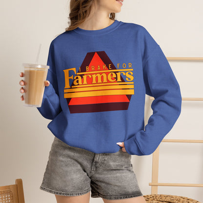 Farmers Crewneck Sweatshirt — 'I Brake for Farmers' Retro Farm Crew