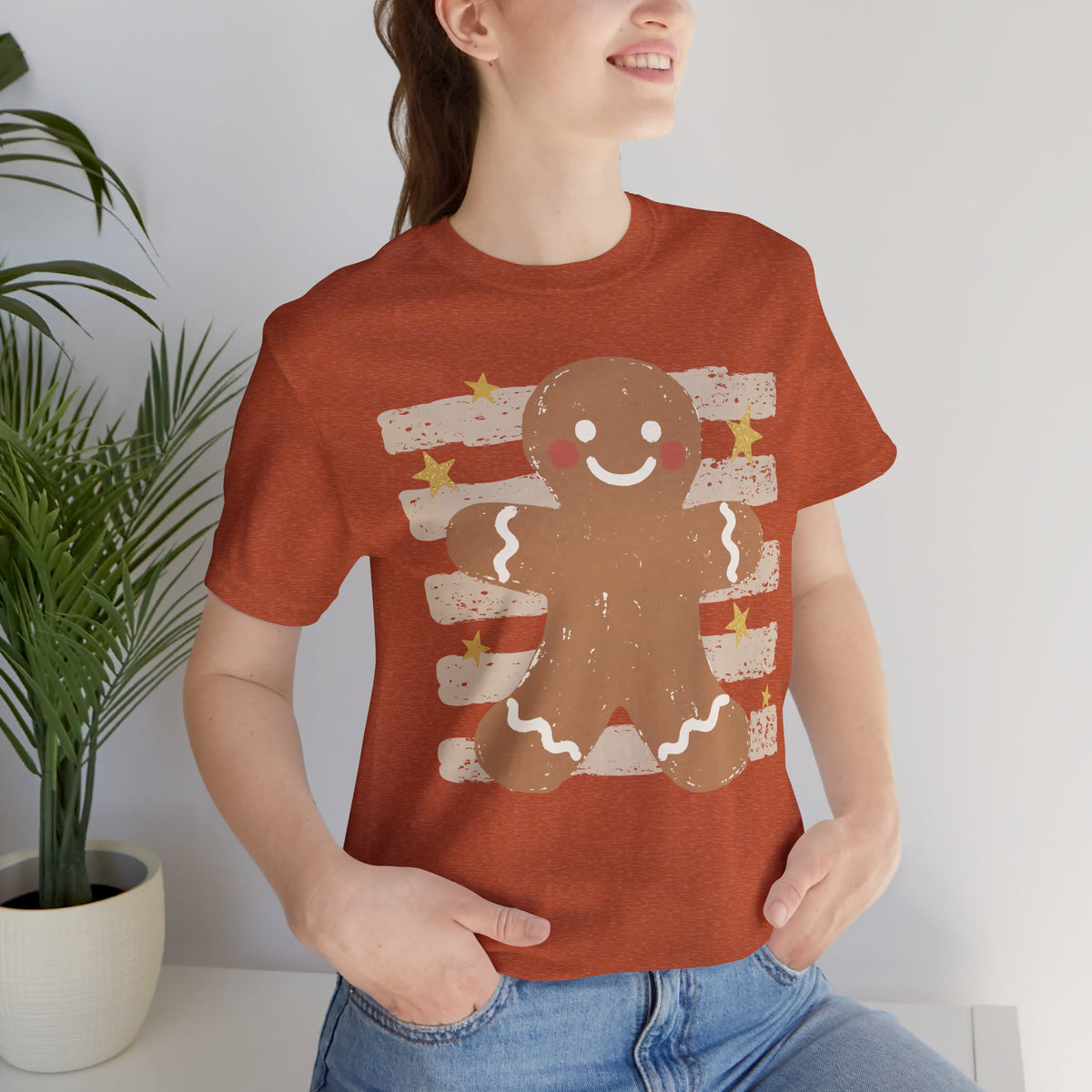 Gingerbread Smile T-Shirt — Retro Striped Christmas Cookie Tee