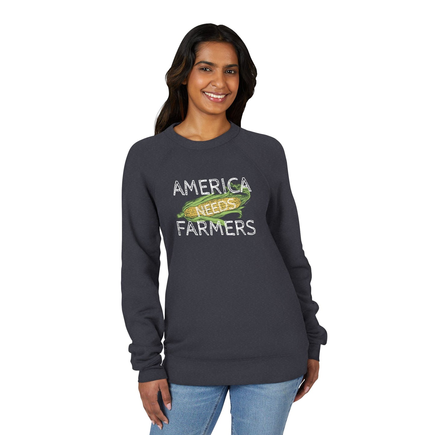 America Needs Farmers Sweatshirt – Corn Graphic Raglan Crewneck