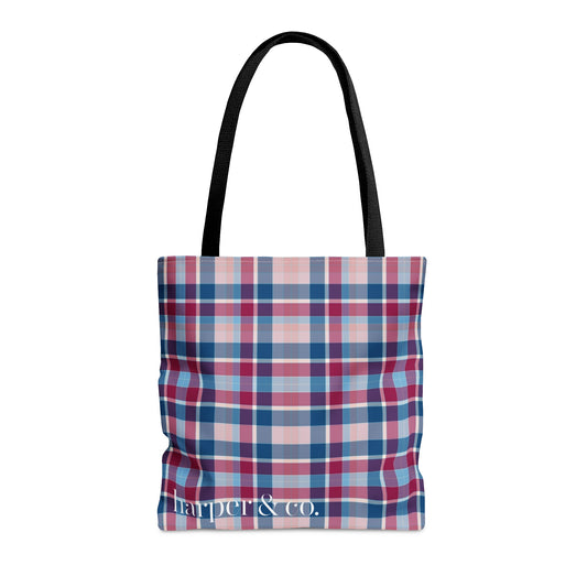 Navy Plaid Tote Bag