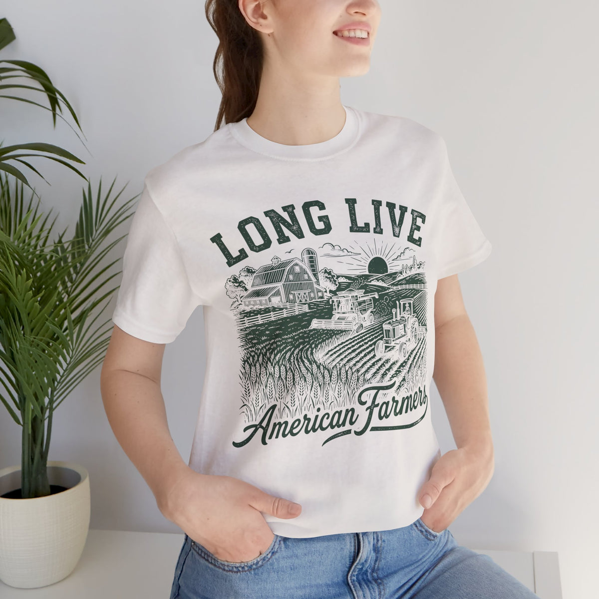 Long Live American Farmers Green T-Shirt — Vintage Farm Scene Tee