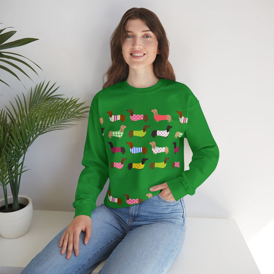 Colorful Dachshund Crewneck Sweatshirt — Vibrant Wiener Dog Design