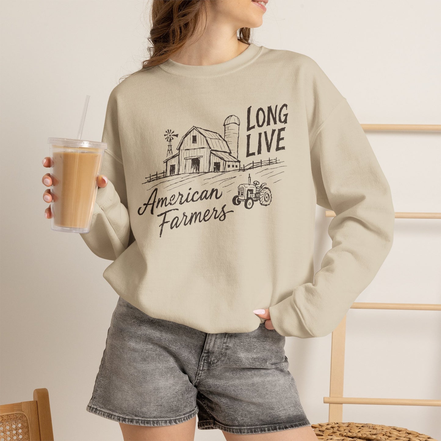 American Farmers Sweatshirt - "Long Live" Vintage Barn Tractor Crewneck