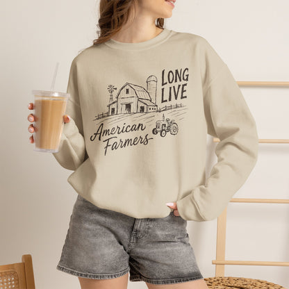 American Farmers Sweatshirt - "Long Live" Vintage Barn Tractor Crewneck