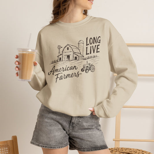 American Farmers Sweatshirt - "Long Live" Vintage Barn Tractor Crewneck