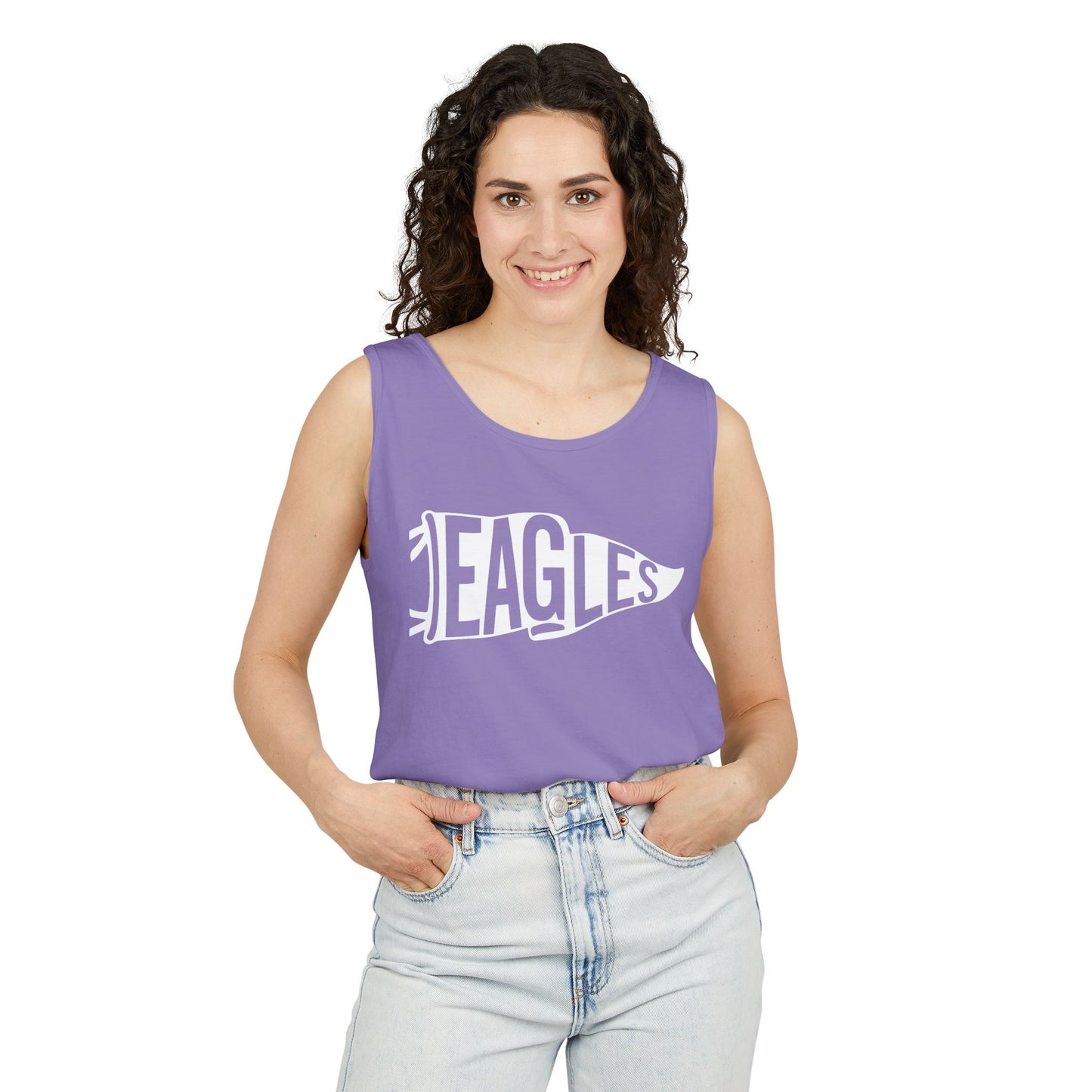 Eagles Vintage Pennant Unisex Garment-Dyed Tank Top - Casual Summer Apparel for Sports Enthusiasts