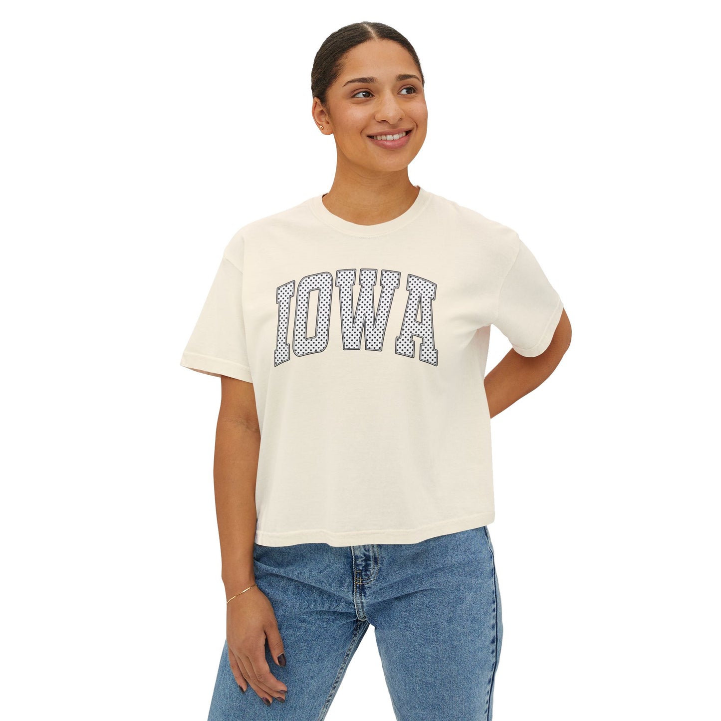Iowa Boxy Tee — Women's Cropped College Graphic T-Shirt