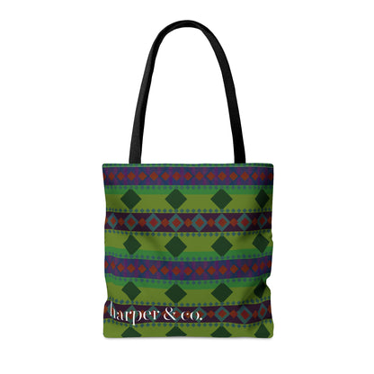 Green Aztec Stripe Tote Bag