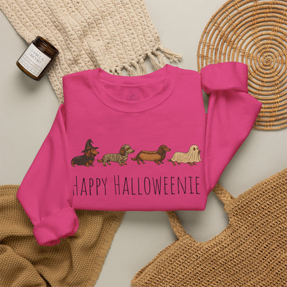 Halloween Dachshund Sweatshirt — "Happy Halloweenie" Cute Halloween Dog Crewneck
