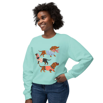 Dachshund Trio Sweatshirt — Cute Wiener Dogs in Sweaters Graphic Crewneck