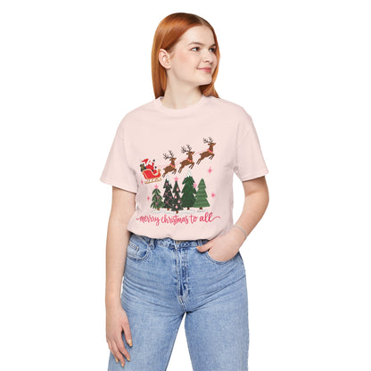 Christmas Tee - 'Merry Christmas to All' Santa Sleigh & Reindeer Holiday T-Shirt
