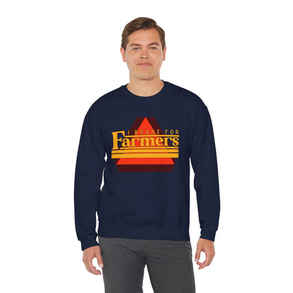 Farmers Crewneck Sweatshirt — 'I Brake for Farmers' Retro Farm Crew