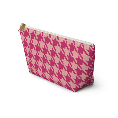 Pink Houndstooth Accessory Pouch w T-bottom