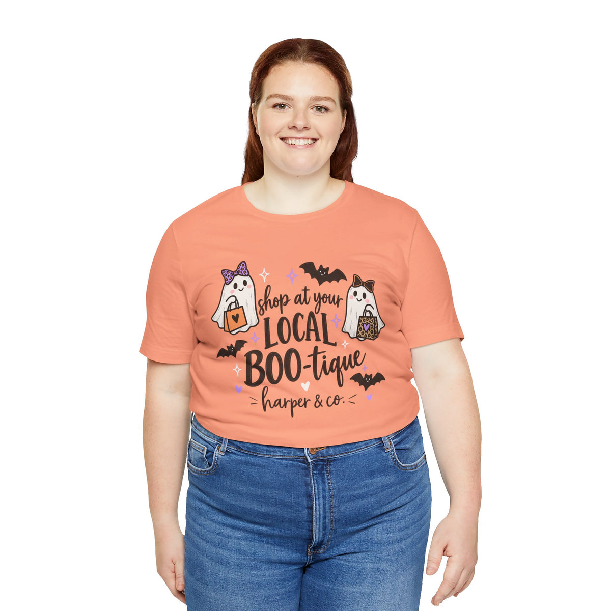 T-Shirt — "Shop at Your Local BOO-tique" Halloween Ghost Boutique Tee