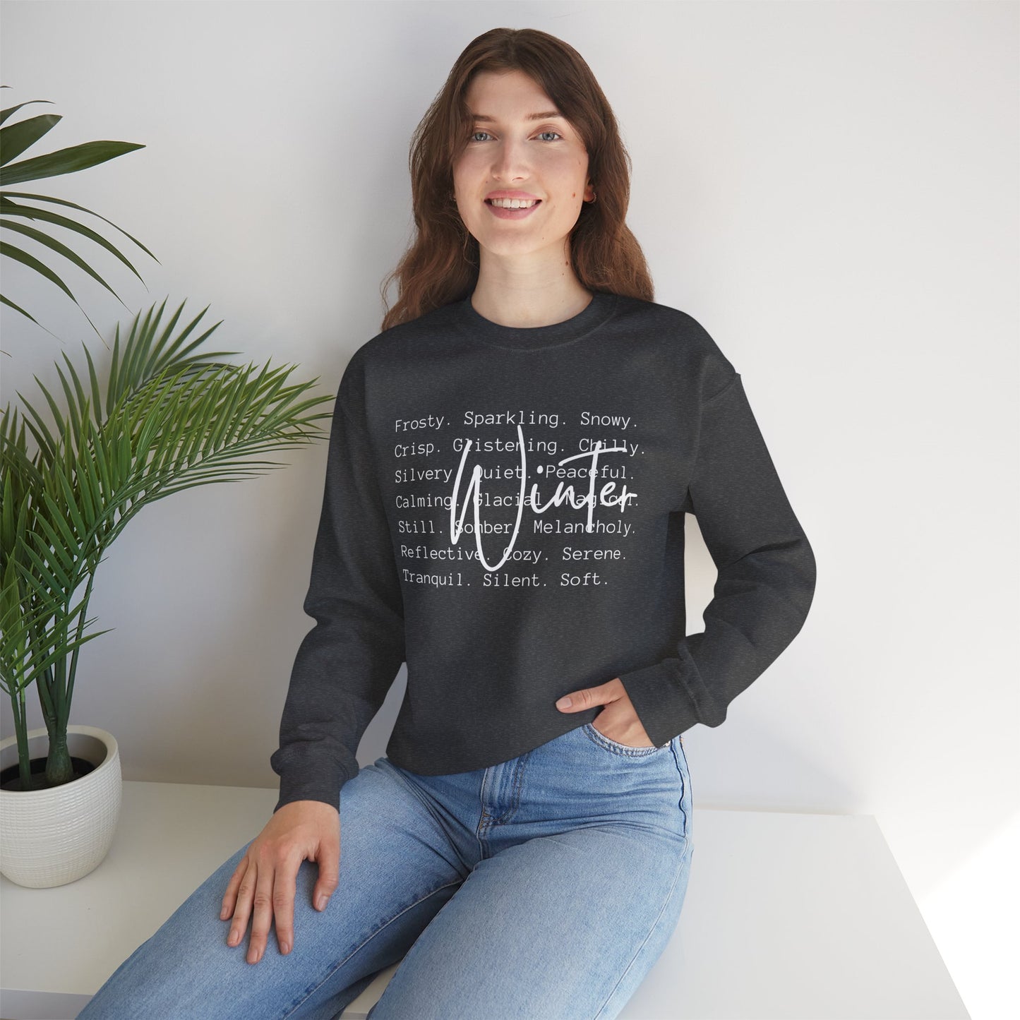 Winter White Script on Gildan Unisex Heavy Blend™ Crewneck Sweatshirt