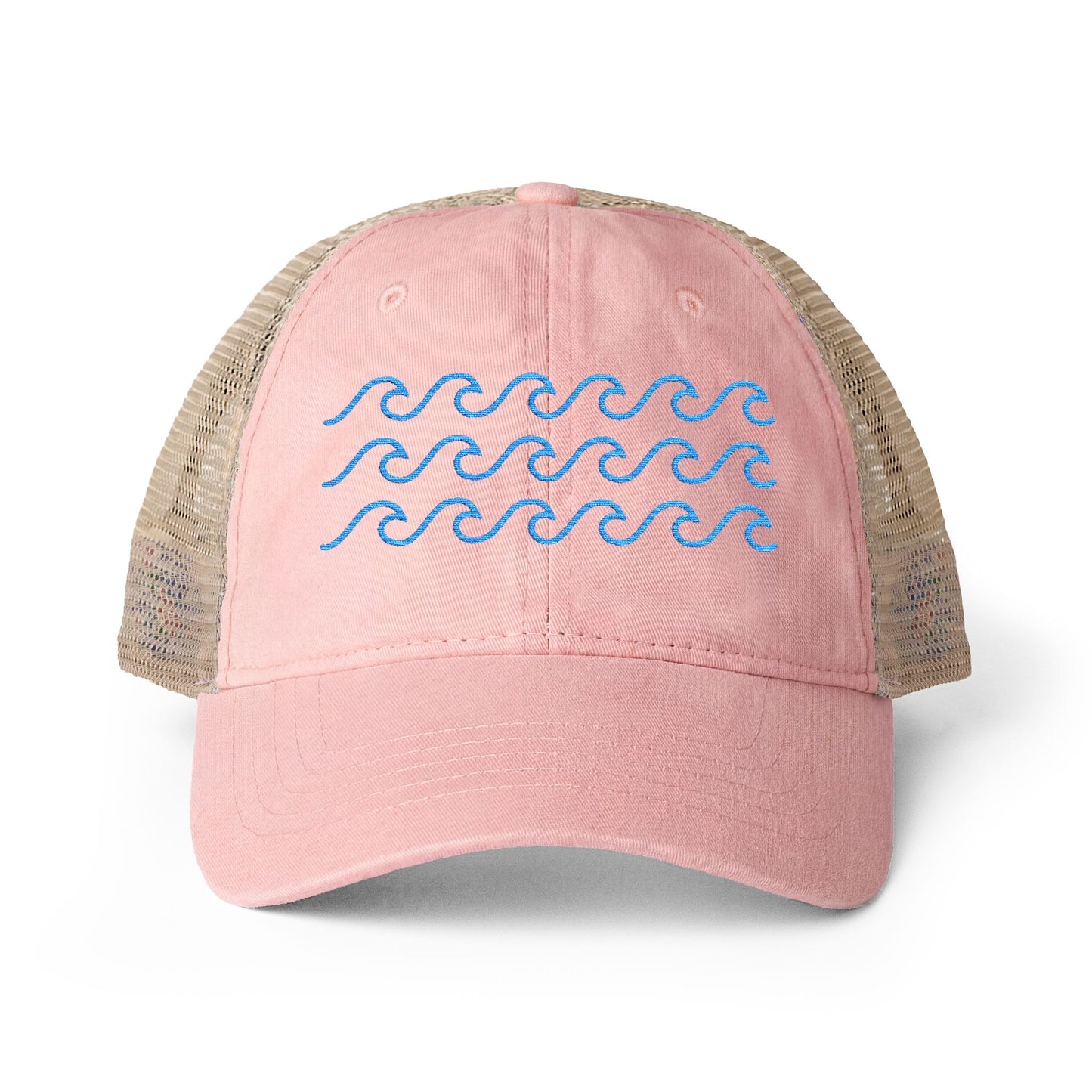 Waves Embroidered Women's Washed Mesh-Back Ball Cap