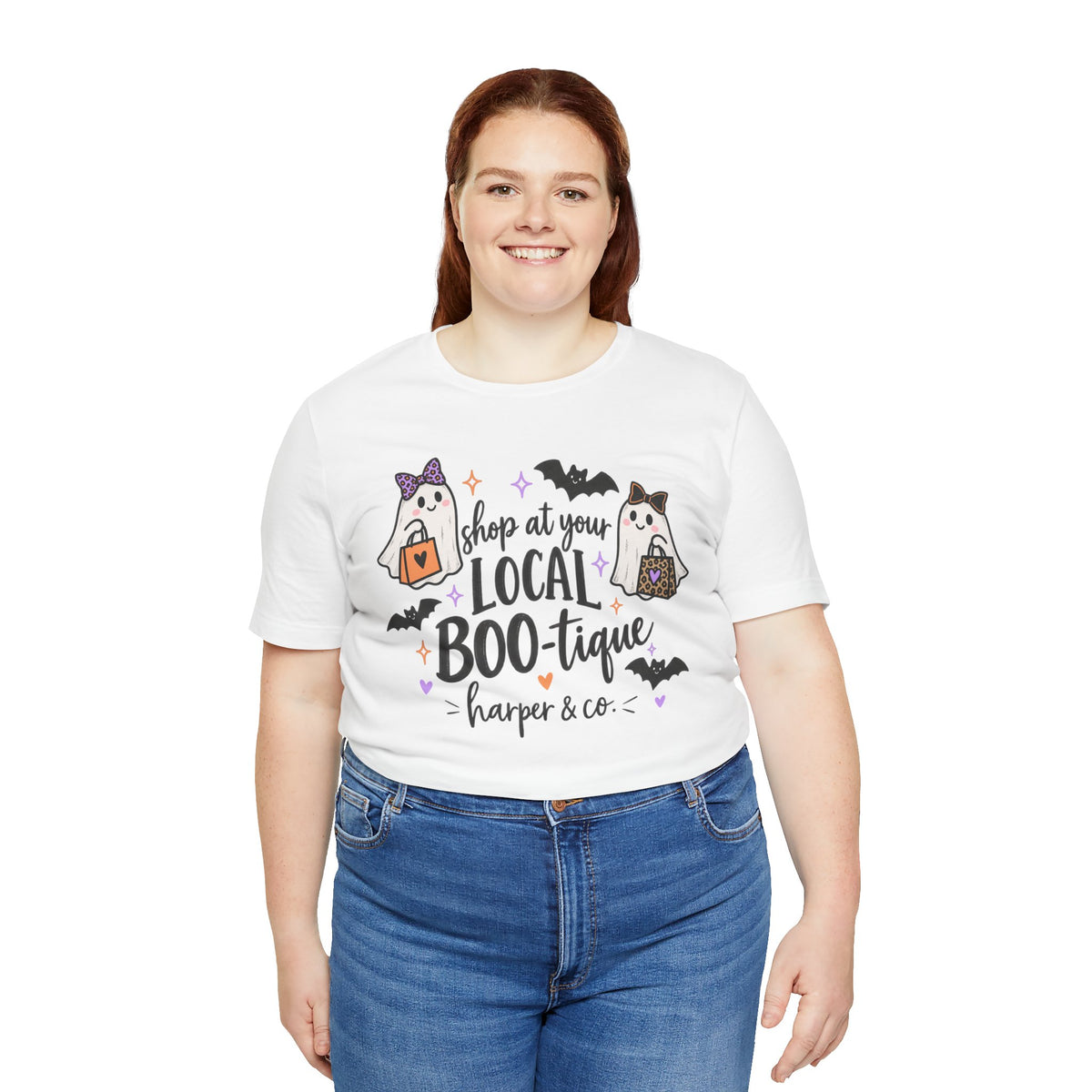 T-Shirt — "Shop at Your Local BOO-tique" Halloween Ghost Boutique Tee