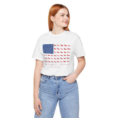 Paws and Stripes Forever Patriotic Dachshund Flag T‑Shirt — American Dog Lover Tee