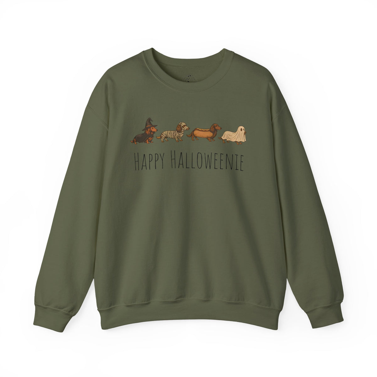 Halloween Dachshund Sweatshirt — "Happy Halloweenie" Cute Halloween Dog Crewneck