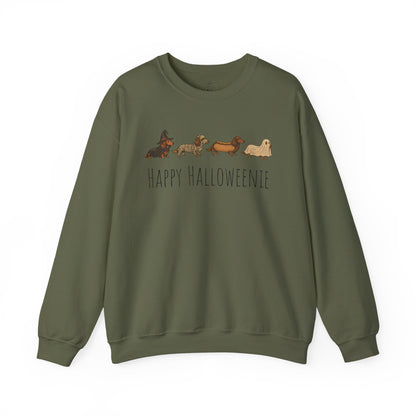 Halloween Dachshund Sweatshirt — "Happy Halloweenie" Cute Halloween Dog Crewneck
